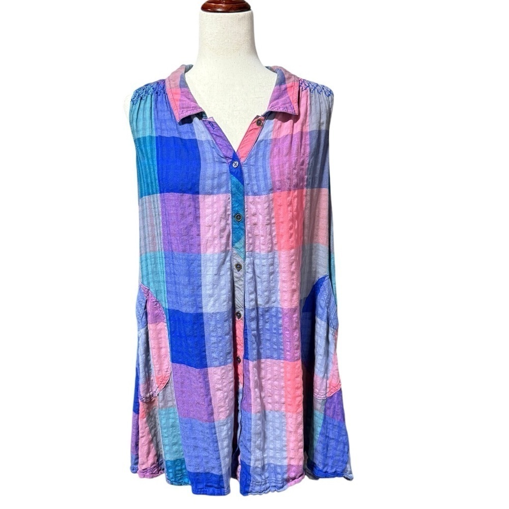 Holding Horses Anthropologie Plaid Ronan Shirt Dress Sz XSP Country Pink Tunic